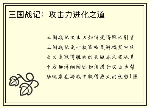 三国战记：攻击力进化之道